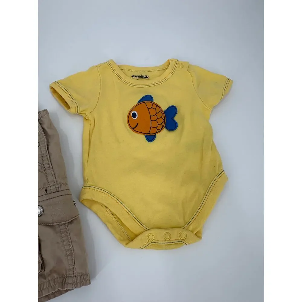 Baby Boy 3-Piece Outfit Bundle Newborn 3M Geranimals Fish Octopus Cargo Overalls